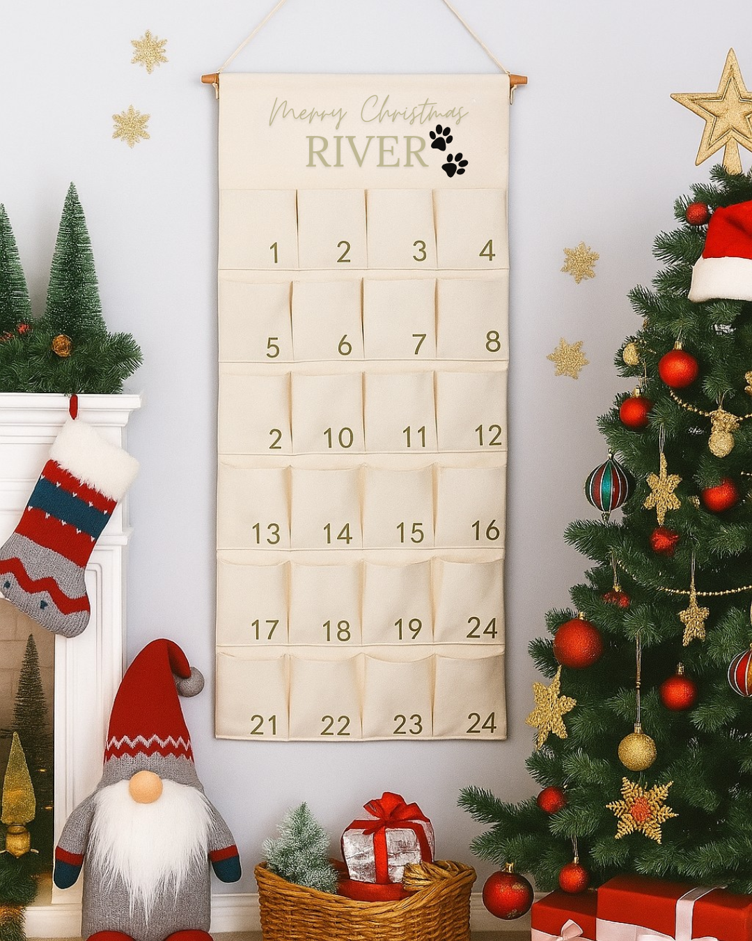 Personalised Dog Advent Calendar – Canvas Reusable Christmas Countdown