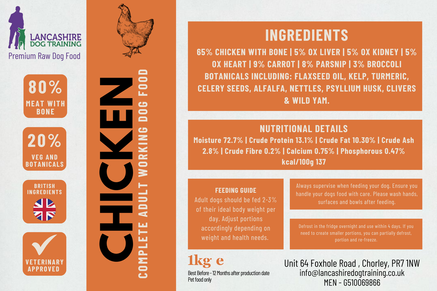 alt="Lancashire Dog Training Raw Chicken Dog Food – Complete Working Dog Diet"