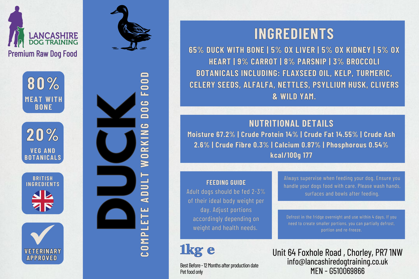Duck Raw Dog Food | Natural Diet for Adult Dogs. Supports Strength and Immunity