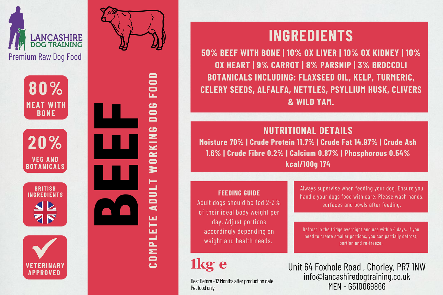 Beef Raw Dog Food | Muscle-Building Nutrition for Active Dogs | Lancashire
